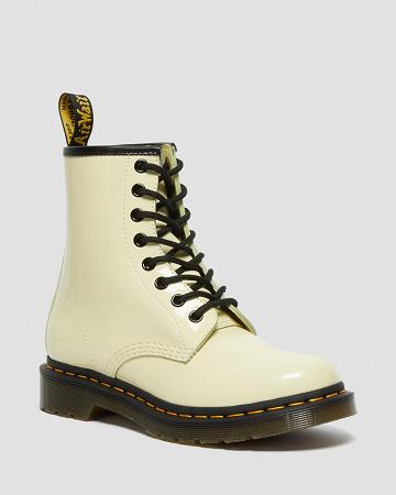 Cream Women's Dr Martens 1460 Patent Leather Lace Up Boots | CA 192EBC